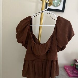 Women's Brown Puff Sleeve Top